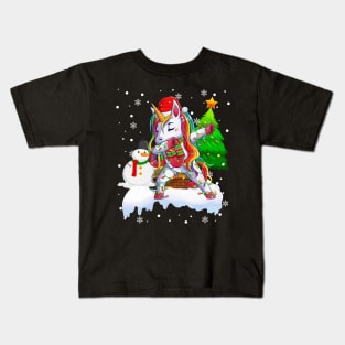 Christmas Lights Dabbing Unicorn Funny Dab Dance Unicorn Xmas Girls Women Kids T-Shirt